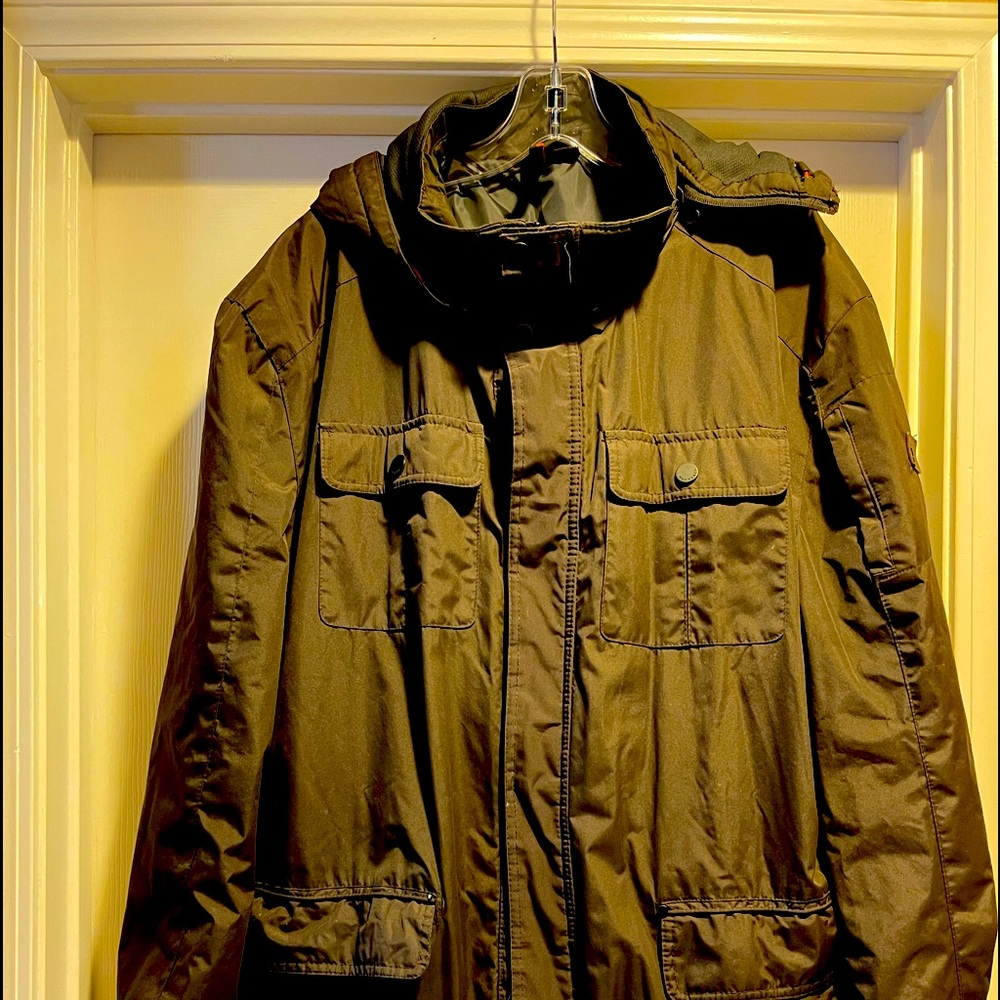 Hawke & Co unisex jacket Brown Zipper& Button front multiple pockets. Outdoors!
